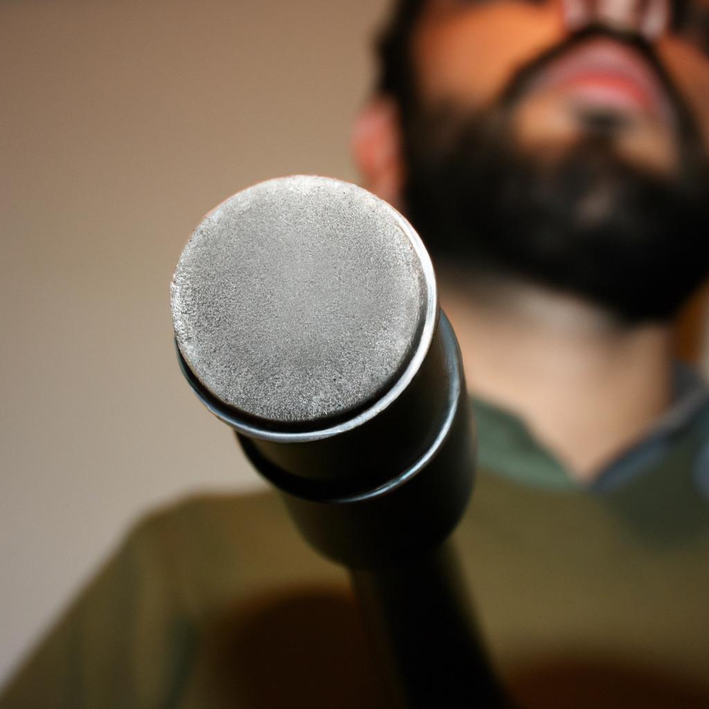Person speaking into a microphone