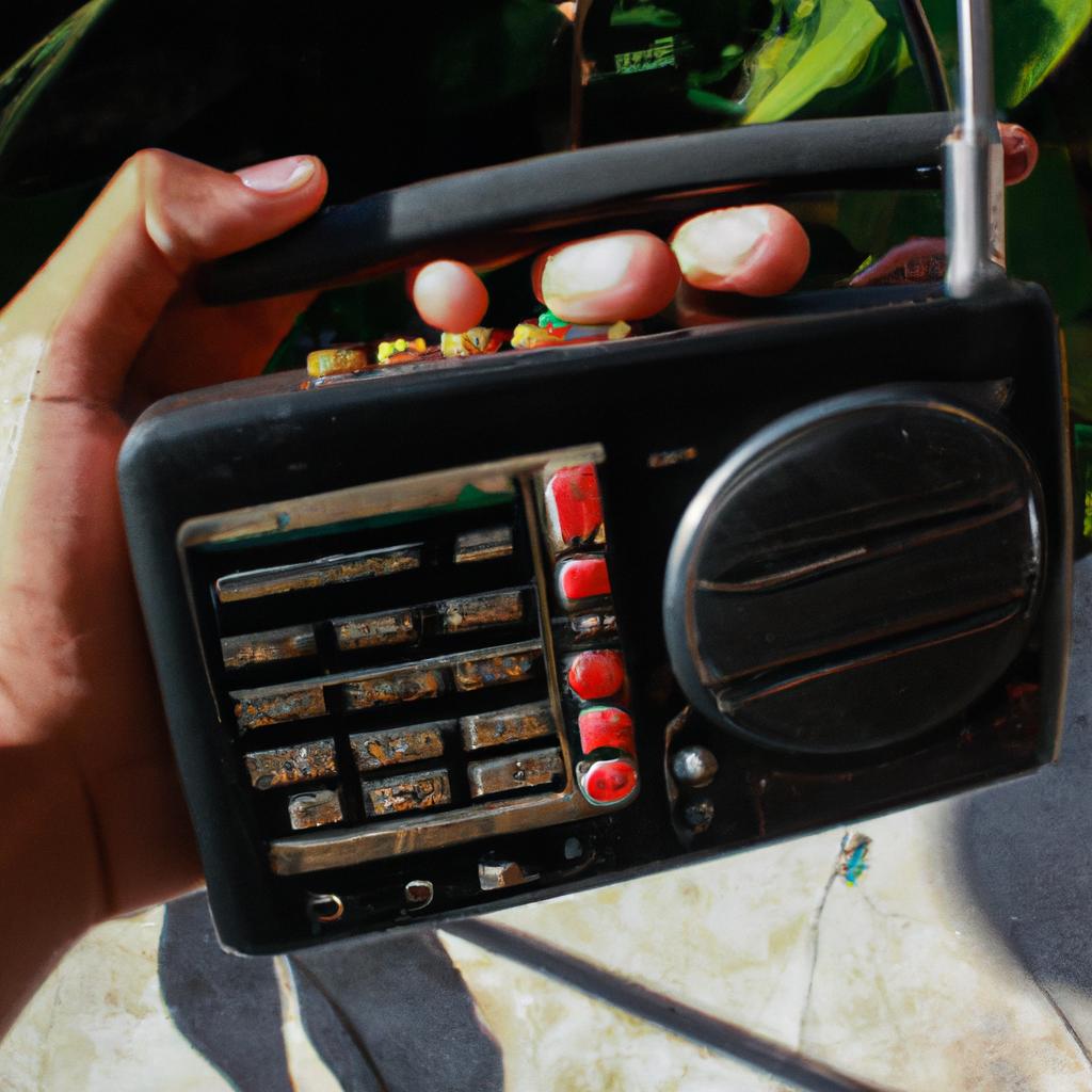 Person holding digital radio device